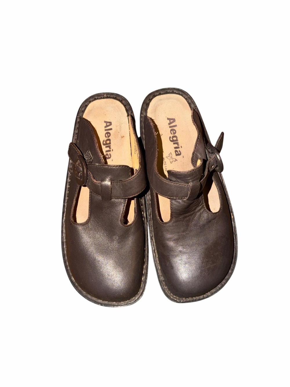 Alegria  Brown Leather Mary Jane Mules Shoes Size 37
